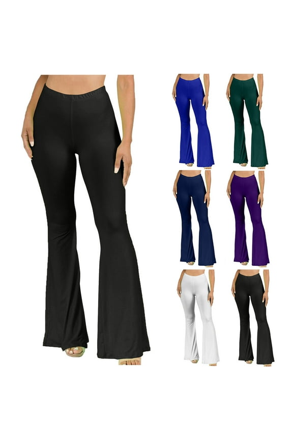 Womens High Waist Yoga Pants Solid Vintage Workout Leggings Stretchy Slim Fit Flare Sports Pants Milk Silk Soft Athletic Pants Sale Of The Day Purple XXL