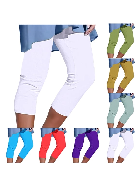Womens High Waisted Capri Leggings Tummy Control Sports Yoga Capris Cozy Casual Workout Cropped Pants Soft Stretchy Capri Pants Summer Sale White 3XL