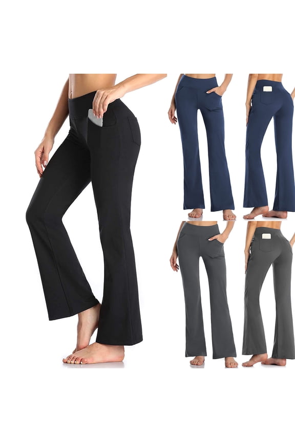 Womens High Waisted Yoga Pants with Pockets Active Casual Mini Flare Pants Soft Stretchy Bootcut Trousers Running Workout Pants Dark Gray XL