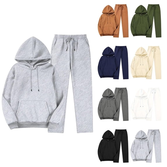 Feancey Womens Hoodie Sets 2 Piece Outfits Fall Casual Oversized Hooded Sweatshirts and Sweatpants Lounge Set Solid Color Sweatsuits with Pockets White XL