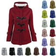 thumbnail image 1 of Feancey Womens Horn Button Jacket Winter Sherpa Fleece Lined Hooded Coats Solid Color Casual Thicken Fashion Jackets Outwear with Pockets Today's Clearance Sale Blue 2XL, 1 of 8