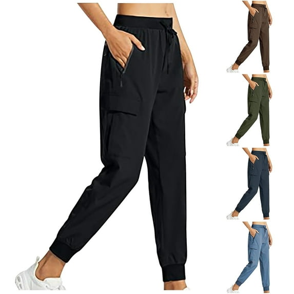 Feancey Womens Jogger Hiking Pants with Pockets Lightweight Quick Dry Cargo Sweatpants Tapered Leg Casual Athletic Trousers with Zip Pockets Green L