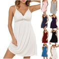thumbnail image 1 of Feancey Womens Lace Lingerie Nightgowns Sleeveless V Neck Cami Sleepwear High Waist Pleated Modal Nighdress Solid Color Loung Sleep Dress Spring Sale 2025 White XXL, 1 of 6