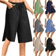thumbnail image 1 of Feancey Womens Linen Bermuda Shorts Side Slit Casual High Waist Beach Shorts Loose Fit Drawstring Knee Lenth Shorts with Pockets Blue S, 1 of 7