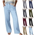 thumbnail image 1 of Feancey Womens Linen Dress Pants Summer High Waist Straight Leg Pants Business Casual Loose Palazzo Trousers with Pockets Dark Gray XL, 1 of 7