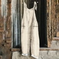 thumbnail image 1 of Feancey Womens Linen Overalls 2025 Summer Sleeveless Striped Rompers Adjustable Strap Casual Wide Leg Jumpsuits with Pockets Beige XL, 1 of 5
