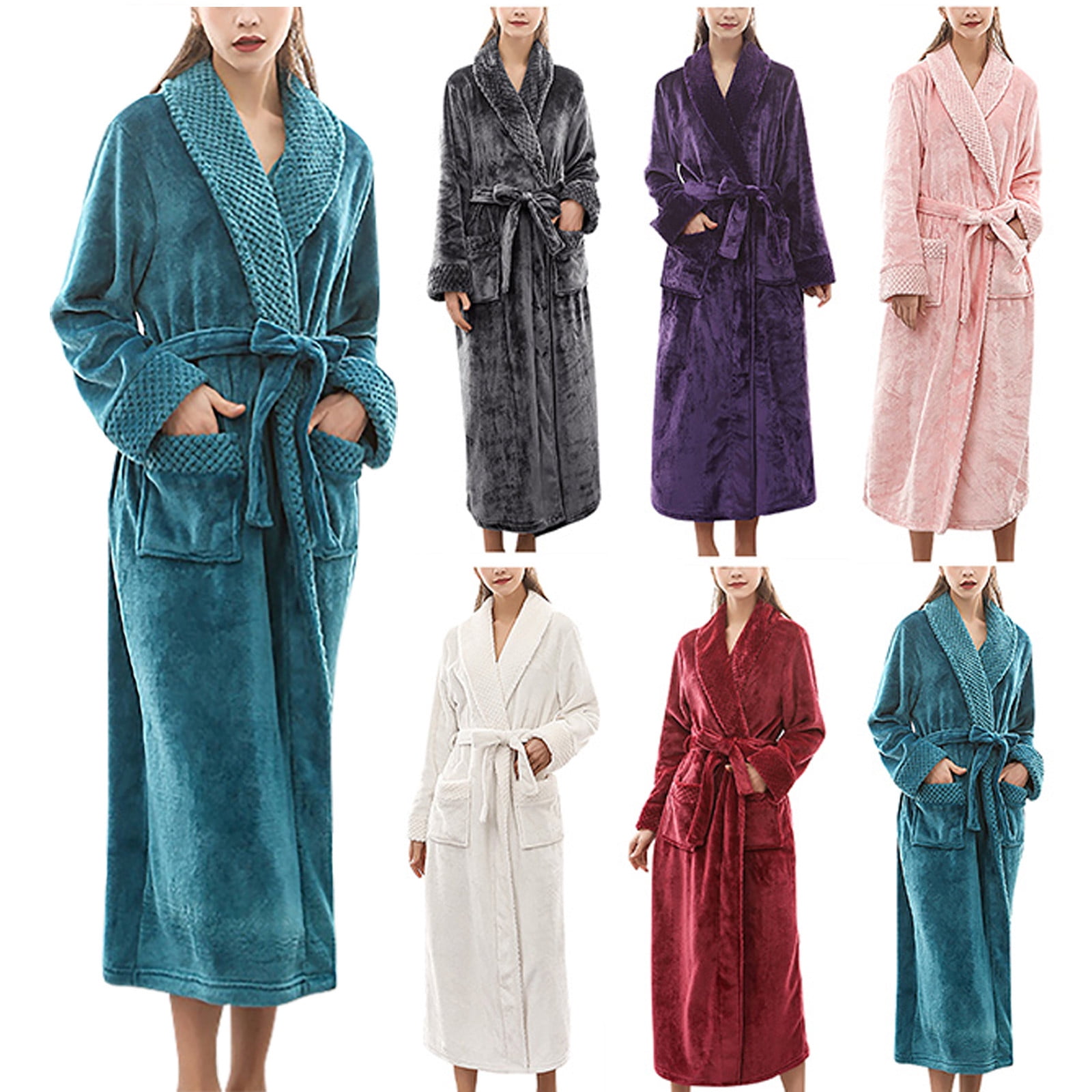 Long Robe Winter Pattern Feancey Womens Long Hooded Robe Full Length Fuzzy Fleece Bathrobe ...