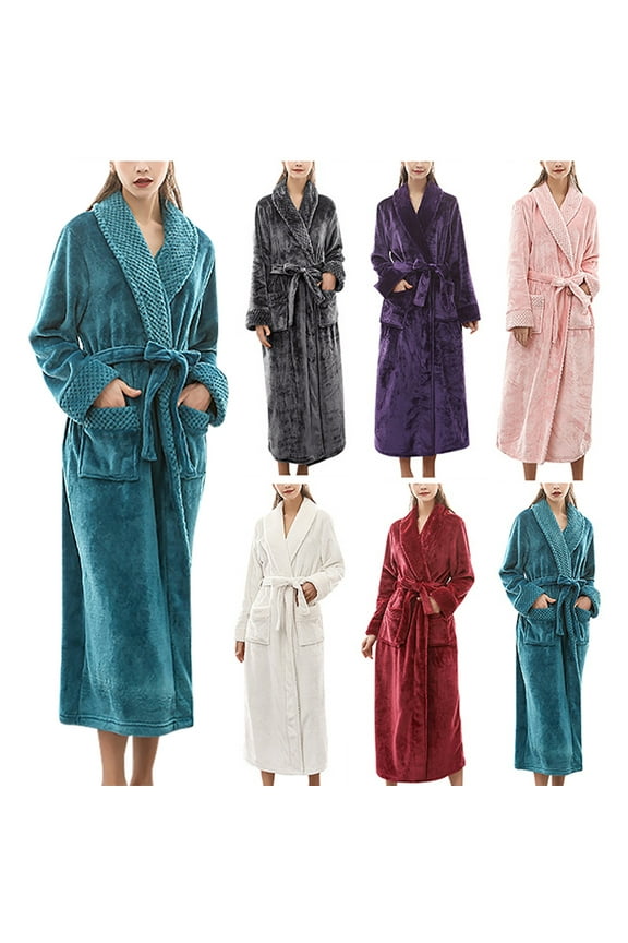Womens Long Hooded Robe Full Length Fuzzy Fleece Bathrobe Winter Plush Warm Sleepwear Soft Comfy Kimono Shower Robes Housecoat with Pockets Green XL