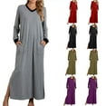 thumbnail image 1 of Feancey Womens Long Sleeve Nightgown Cotton Casual Loose V Neck Maxi Dresses Side Split Long Sleepwear Fall Comfy Soft Nightwear with Pockets,Red,M, 1 of 7