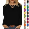 thumbnail image 1 of Feancey Womens Long Sleeve T Shirts Fall Plus Size Loose Fit Tunic Tops Trendy V Neck Hollow Out Shirt Comfy Casual Blouses for Women Coffee 2XL, 1 of 6