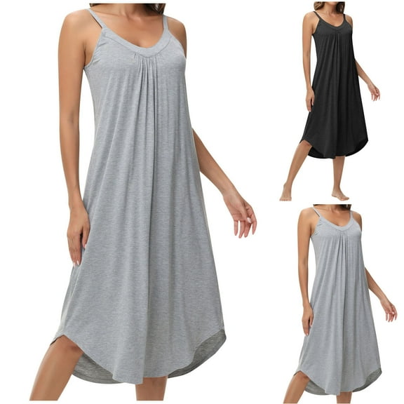 Feancey Womens Lounge Nightgowns Solid Color Sleeveless Modal Sleep Dress Ruched Casual Flowy Hem Nightdress Cozy Soft Sleepwear Today's Sales Clearance Dark Gray XL