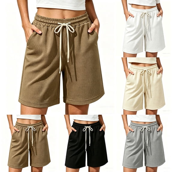 Feancey Womens Lounge Pajama Shorts Waffle Knit Loose Wide Leg Shorts Drawstring Elastic Waist Sleep Short Pants Summer Shorts Gray M