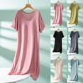 thumbnail image 1 of Feancey Womens Modal Nightgowns Short Sleeve Round Neck Sleep Dress Cozy Soft Nightshirts Solid Casual Loose T-Shirt Dresses Light Blue Free Size, 1 of 10
