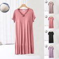 thumbnail image 1 of Feancey Womens Modal Nightgowns Solid Color Short Sleeve V Neck Sleep Dress Ruched Casual Loose Nightshirts Cozy Soft Pajama Dresses Summer Sales Clearance Coffee M, 1 of 6