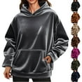 thumbnail image 1 of Feancey Womens Oversized Hoodies Velvet Long Sleeve Hooded Sweatshirts Fall Winter Trendy Pullover Sweatshirt with Kangaroo Pocket Beige M, 1 of 8