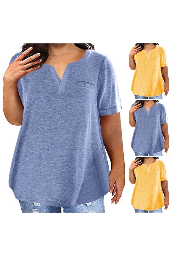Womens Oversized Tops Dressy Casual V Neck Short Sleeve T-Shirts Loose Fit Elegant Office Work Blouse Solid Color Summer Tees Yellow S