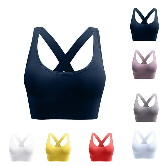 Feancey Womens Padded Sports Bras Seamless Cross Back Workout Yoga Bra Push up Casual Wireless Brassiere Gym Athletic Underwear Red XXL