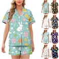 thumbnail image 1 of Feancey Womens Pajama Sets Shorts and Button Down Shirts Easter Pjs Set Holiday Casual Funny Rabbit Print Sleepwear Two Piece Sky Blue S, 1 of 6