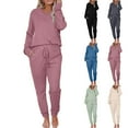 thumbnail image 1 of Feancey Womens Pajama Sets Waffle Knit 2 Piece Lounge Set Fall Long Sleeve V Neck Top and Jogger Pant Loungewear Outfits Cozy Soft Sleepwear Two Piece Black S, 1 of 9