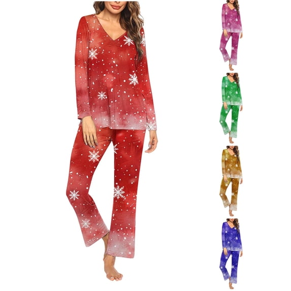 Feancey Womens Pjs Sets Long Sleeve Christmas Pajama Set Novelty Snowflake Print Loungewear Outfits V Neck Casual Ruched Tops and Pant Suits Blue XXL