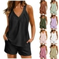 thumbnail image 1 of Feancey Womens Pjs Short Sets Pleated V Neck Tank Top and Shorts Matching Lounge Set Solid Color Casual Loose Pajama 2 Piece Outfits with Pockets Mint Green M, 1 of 8