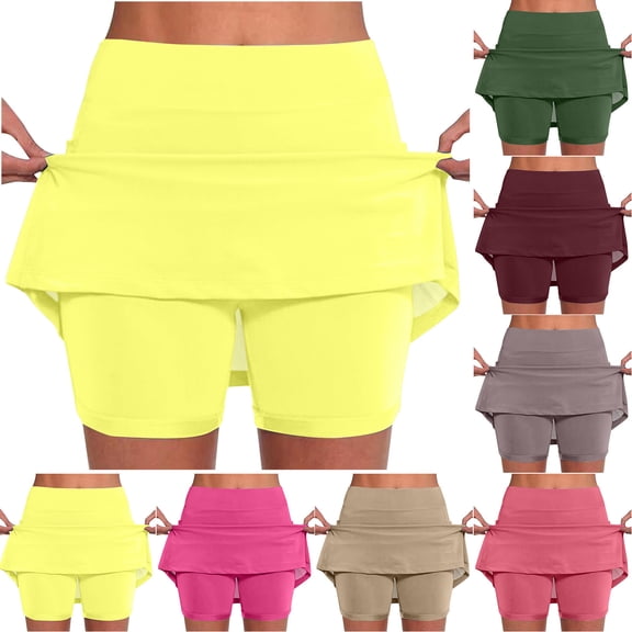 Feancey Womens Plus Size Athletic Skorts with Pockets Summer Casual Tummy Control Tennis Skirts Solid Color Basic Mini Skirt Built in Shorts Watermelon Red 3XL