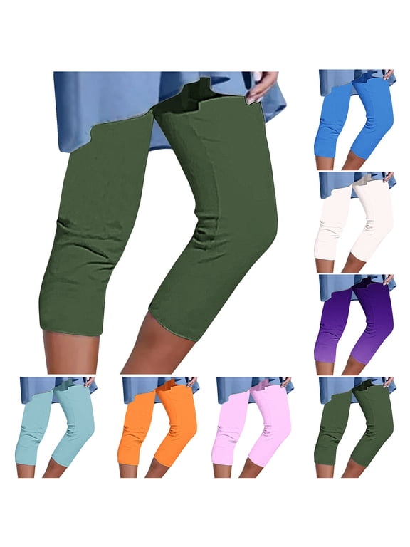Womens Plus Size Capri Leggings High Waisted Stretchy Yoga Capris Sports Casual Tummy Control Cropped Pants Cozy Workout Tights Spring Sale 2025 Army Green 3XL