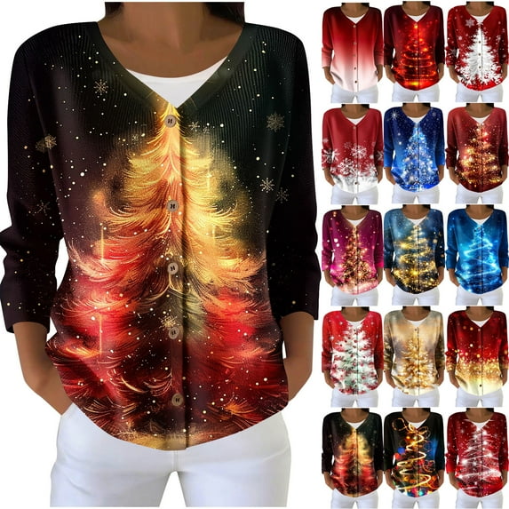 Feancey Womens Plus Size Christmas Sweaters Long Sleeve Open Front Button Cardigans Lightweight Casual Ribbed Knit Jackets Holiday Party Outfit Red 3XL