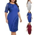 thumbnail image 1 of Feancey Womens Plus Size Cocktail Dresses 2025 Dressy Trendy Lace Half Sleeve Midi Dress High Waist Elegant Evening Gowns Wedding Guest Dresses Daily Sales Blue XXL, 1 of 3