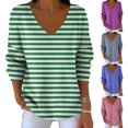 thumbnail image 1 of Feancey Womens Plus Size Cotton Sweaters Fall Trendy Striped Knitted Tops Loose Fit Casual Long Sleeve V Neck Sweater Soft Knit Jumpers Pink 4XL, 1 of 6