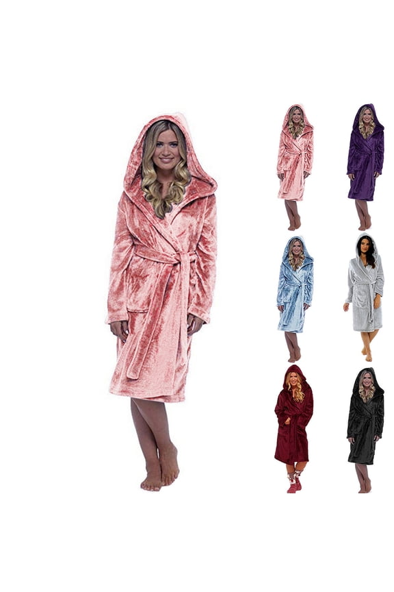 Womens Plus Size Fleece Robes Hooded Long Sleeve Fuzzy Bathrobe Winter Thicken Warm Plush Robe Cozy Soft Fluffy Belted Robes with Pockets Gray XXL