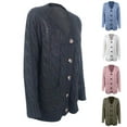 thumbnail image 1 of Feancey Womens Plus Size Knitted Cardigan Winter Chunky Cable Knit Sweater Coats Comfy Soft V-neck Button Cardigans Pockets Casual Open Front Sweaters Limited Time Army Green XL, 1 of 5