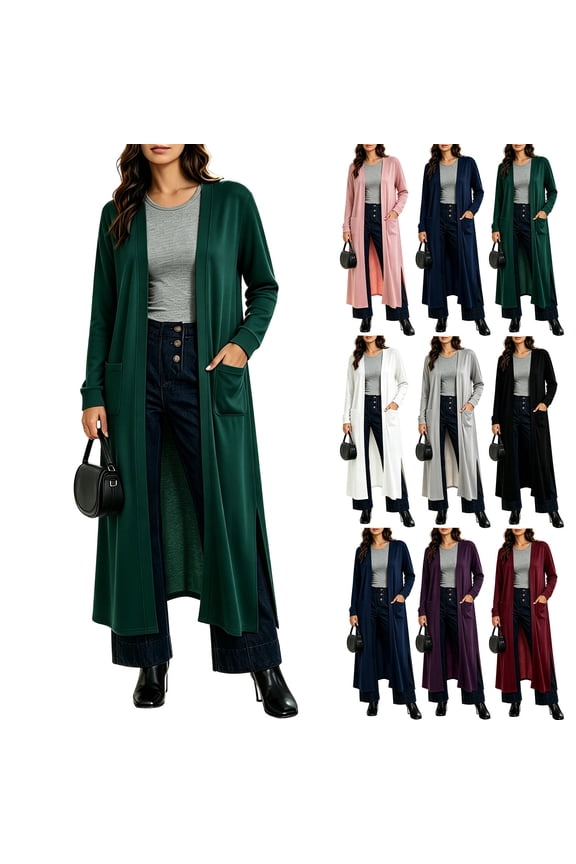 Womens Plus Size Long Cardigans Side Slit Open Front Cardigan Maxi Length Casual Duster Jacket Lightweight Fashion Fall Jackets with Pockets M
