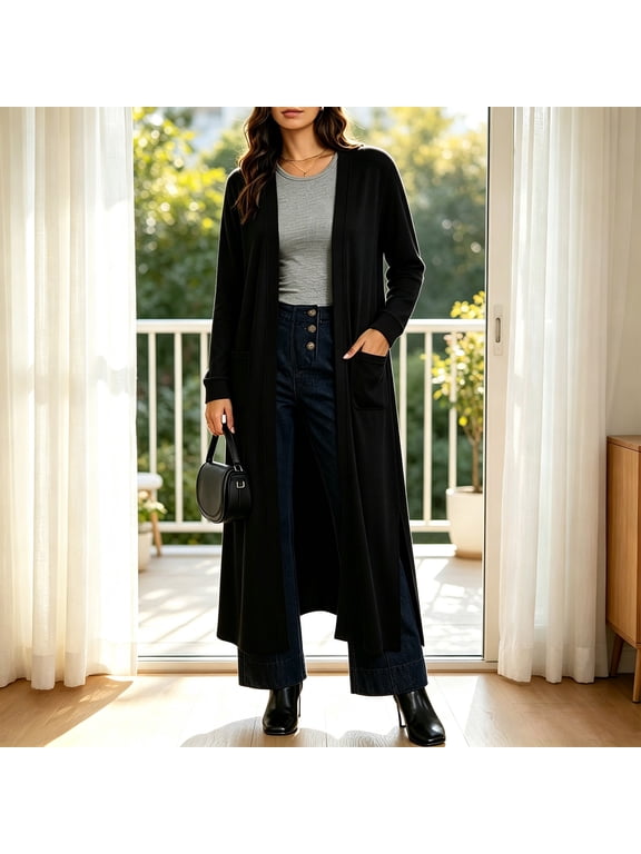 Womens Plus Size Long Cardigans Side Slit Open Front Cardigan Maxi Length Casual Duster Jacket Lightweight Fashion Fall Jackets with Pockets XXL