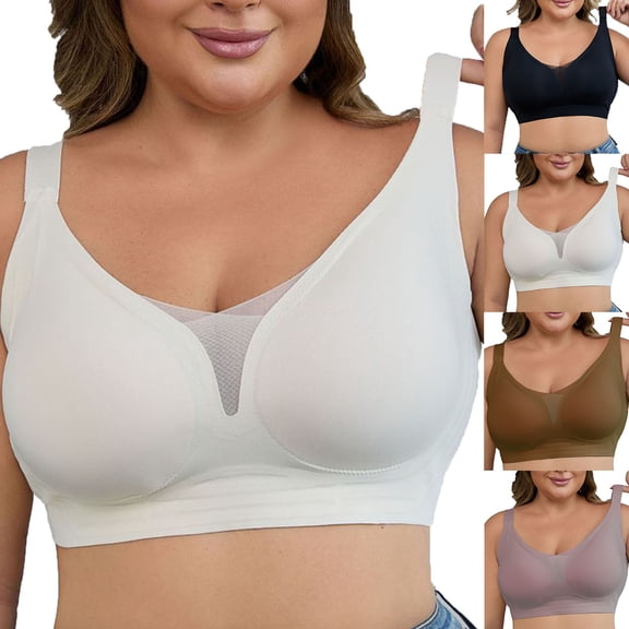 Feancey Womens Plus Size Push Up Bras Solid Color Lift Wireless Sports Bra Comfort Support Minimizer Bras Daily Casual No Underwire Brassiere Black 4XL