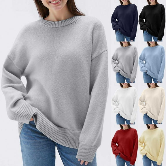 Feancey Womens Plus Size Sweaters Ribbed Knit Casual Long Sleeve Crewneck Sweater Oversized Casual Knitted Pullover Tops Thermal Underwear White XXL