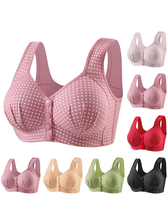 Womens Plus Size Wireless Bras Plaid Casual Front Closure Bra Adjustable Strap Full Coverage Everyday Brassiere Comfort Minimizer Bras for Large Bust