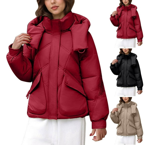 Feancey Womens Puffer Jacket Winter Hooded Thickened Padded Coat Zip up Quilted Insulated Outerwear Thermal Cold Weather Down Coats with Pockets Black S