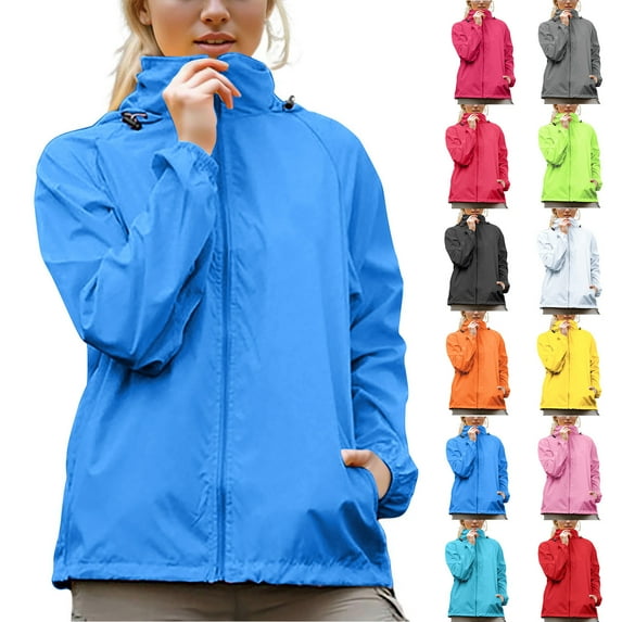 Feancey Womens Rain Jacket Lightweight Hooded Raincoat Waterproof Windbreaker Packable Rain Coats with Pockets Green M