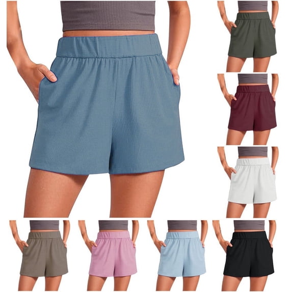 Feancey Womens Ribbed Knit Lounge Shorts Elastic High Waist Pajama Bottoms Summer Casual Knitted Short Pants with Pockets Black S