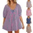 thumbnail image 1 of Feancey Womens Romper Dress with Shorts Striped Romper Overalls Oversized Short Jumpsuit V Neck Puff Sleeve Mini Dress Gifts for Women Coffee S, 1 of 6