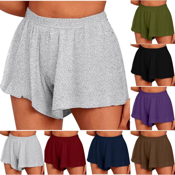 Feancey Womens Ruffle Pajama Shorts Buttery Soft Milk Silk Lounge Shorts Elastic Waist Loose Workout Shorts Solid Color Base Layer Bottoms Khaki L