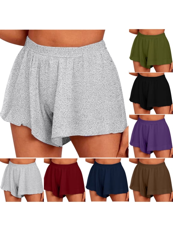 Womens Ruffle Pajama Shorts Buttery Soft Milk Silk Lounge Shorts Elastic Waist Loose Workout Shorts Solid Color Base Layer Bottoms Navy M
