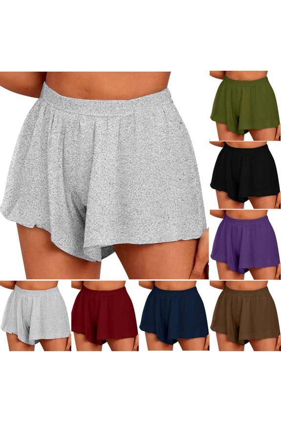 Womens Ruffle Pajama Shorts Buttery Soft Milk Silk Lounge Shorts Elastic Waist Loose Workout Shorts Solid Color Base Layer Bottoms Navy M