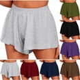 thumbnail image 1 of Feancey Womens Ruffle Pajama Shorts Buttery Soft Milk Silk Lounge Shorts Elastic Waist Loose Workout Shorts Solid Color Base Layer Bottoms Purple M, 1 of 7