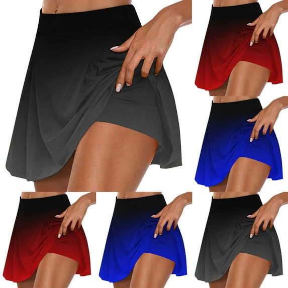 Feancey Womens Running Skirts with Shorts Fashion Gradient Color Yoga Workout Skorts Seamless Tummy Control Mini Skirt for Golf Tennis Dark Gray XXL