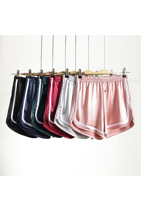 Womens Satin Running Shorts Thin Casual Baggy Shorts Elastic Waist Split Hem Pajama Bottoms Soft Silky Lounge Short Pants Pink XL