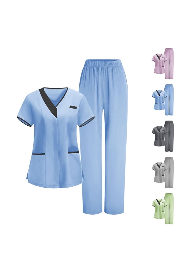 Womens Scrub Sets V-Neck Top & Pants Medical Scrubs Nurse Uniform 2 Piece Outfits 4-Way Stretch Stretch Moisture Wicking Nursing Set Dark Gray L