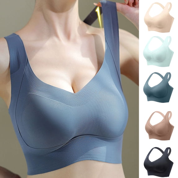 Feancey Womens Seamless Bras Criss Cross Back Wireless Bra Wide Strap Casual Everyday Brassiere Solid Color Breathable Sports Bras Navy M