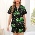 thumbnail image 1 of Feancey Womens Short Sets St. Patricks Day Comfy Lounge Set Novelty Print Button Down Sleepwear High Waist Shorts 2 Piece Outfits Black S, 1 of 6